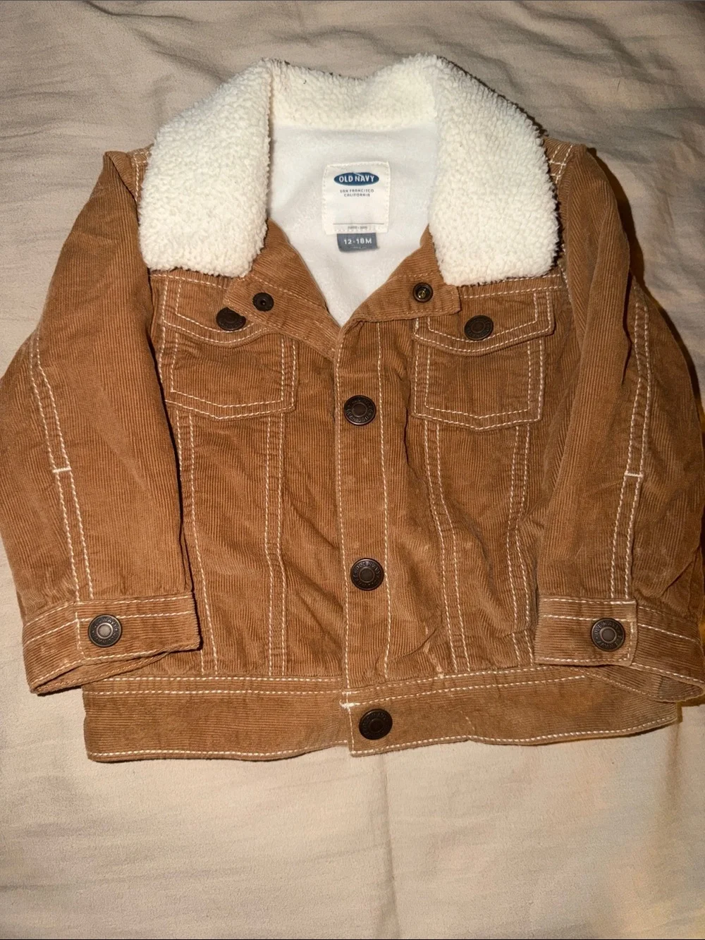 Old Navy Brown Corduroy Toddler Jacket with White Sherpa Collar